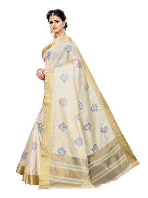 Beige printed chanderi silk saree with blouse 2