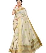 Beige printed chanderi silk saree with blouse