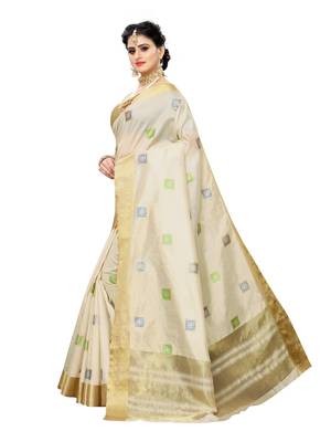 Beige printed chanderi silk saree with blouse 2