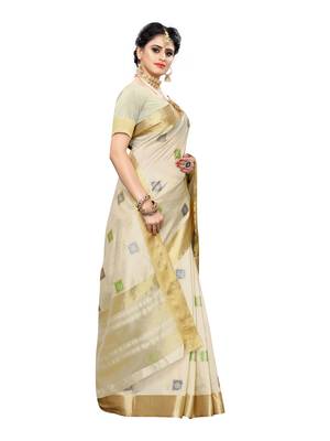 Beige printed chanderi silk saree with blouse 3