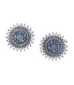 Infuzze Oxidised Silver-Toned & Blue Beaded Circular Drop Earrings