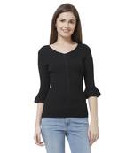 Black printed rayon tops