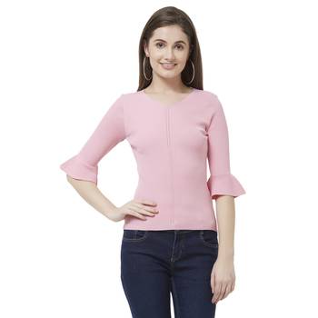 Pink printed rayon tops 1