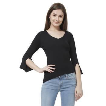 Black printed rayon tops 1