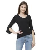 Black printed rayon tops