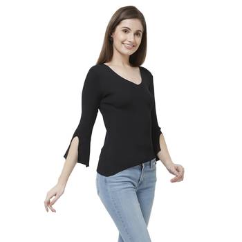 Black printed rayon tops 2