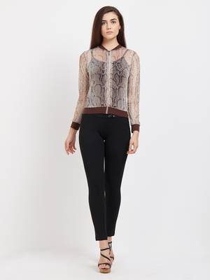 Beige printed polyester tops 1