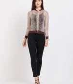 Beige printed polyester tops