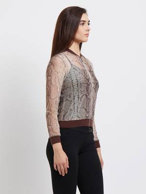 Beige printed polyester tops 3