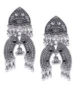 Infuzze Oxidised Silver-Toned & Black Textured Classic Drop Earrings