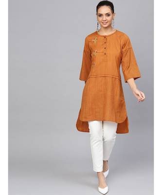 Mustard embroidered Straight Handloom Kurta 1