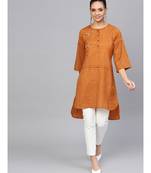 Mustard embroidered Straight Handloom Kurta
