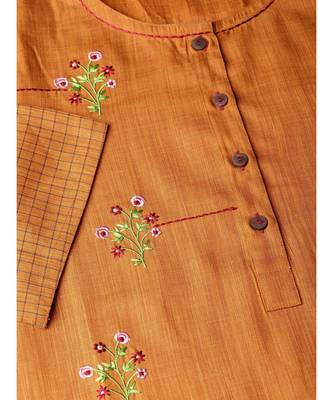 Mustard embroidered Straight Handloom Kurta 4