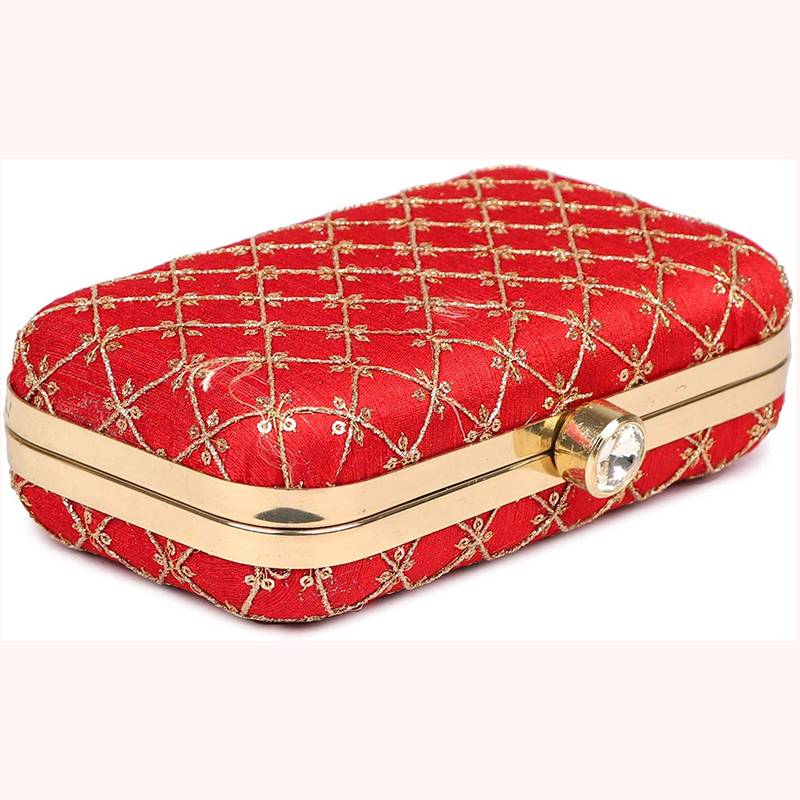 Embroidered Party Clutch Bag Black & Gold