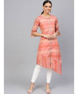 Peach Self A-Line Chanderi Kurta 1