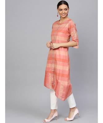 Peach Self A-Line Chanderi Kurta 2