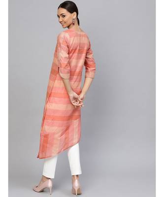 Peach Self A-Line Chanderi Kurta 3