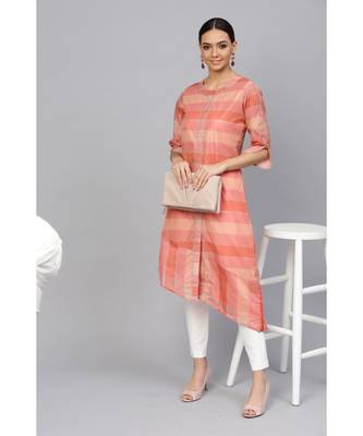 Peach Self A-Line Chanderi Kurta 5
