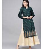 Teal Ethnic Motifs Straight Rayon Slub Kurta