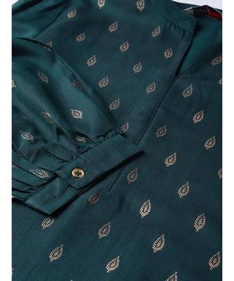 Teal Ethnic Motifs Straight Rayon Slub Kurta 4