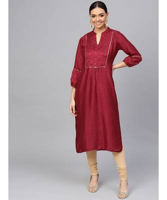 Maroon embroidered Straight Satin Silk Kurta 1