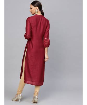 Maroon embroidered Straight Satin Silk Kurta 3