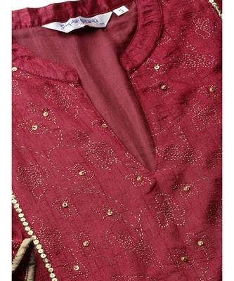 Maroon embroidered Straight Satin Silk Kurta 4