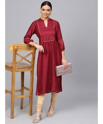 Maroon embroidered Straight Satin Silk Kurta 5