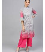 Grey Geometric Straight Chanderi Kurta