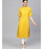 Ochre Yellow Solid Straight Rayon Kurta
