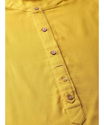 Ochre Yellow Solid Straight Rayon Kurta 4
