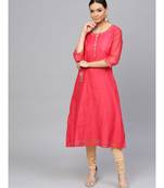 Pink embroidered A-Line Chanderi Kurta