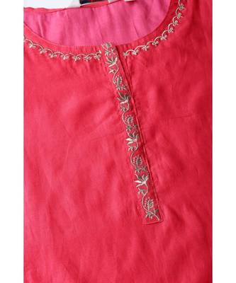 Pink embroidered A-Line Chanderi Kurta 4