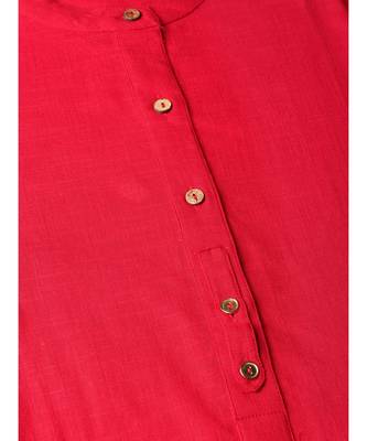 Red Solid Straight Cotton Slub Kurta 4
