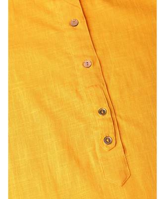 Yellow Solid Straight Cotton Slub Kurta 4