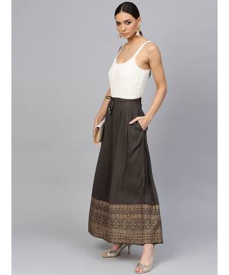 Charcoal Ethnic Motifs Rayon Slub Palazzo 1