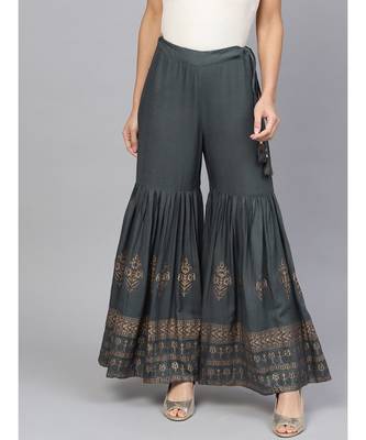 Grey Ethnic Motifs Rayon Slub Palazzo 1