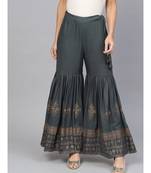 Grey Ethnic Motifs Rayon Slub Palazzo