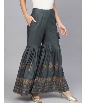 Grey Ethnic Motifs Rayon Slub Palazzo 2