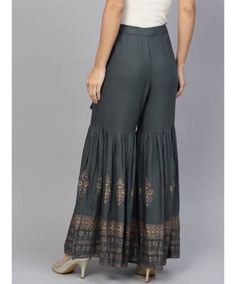 Grey Ethnic Motifs Rayon Slub Palazzo 3