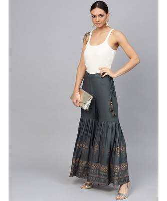 Grey Ethnic Motifs Rayon Slub Palazzo 4