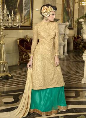 Beige embroidered net salwar 1