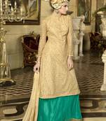 Beige embroidered net salwar