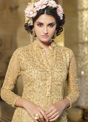 Beige embroidered net salwar 2