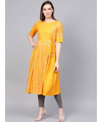 Sequins And Kantha Work Foil Printed Flared Kurta 1