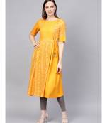 Sequins And Kantha Work Foil Printed Flared Kurta