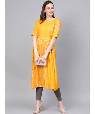 Sequins And Kantha Work Foil Printed Flared Kurta 2