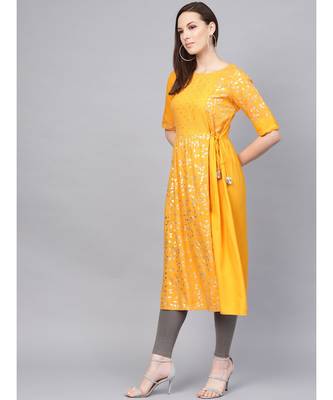 Sequins And Kantha Work Foil Printed Flared Kurta 4