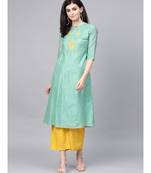 Sea Green Printed A-Line Chanderi Kurta