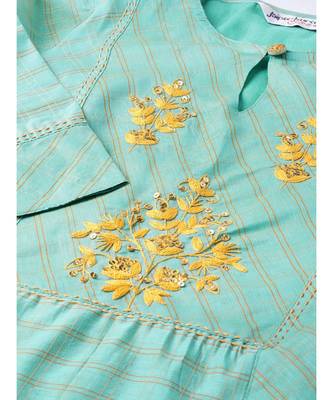 Sea Green Printed A-Line Chanderi Kurta 5